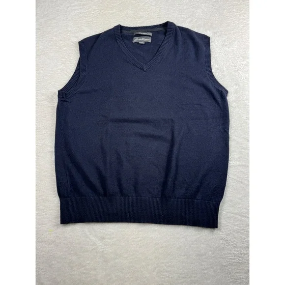 Eddie Bauer Cotton Cashmere Sweater Vest Layering Academia Preppy Men Blue Large - Picture 1 of 6